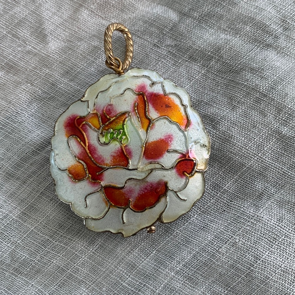 Vintage cloisonné enamel floral pendant